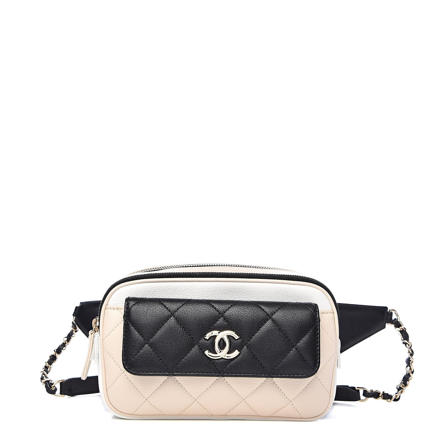 Goatskin Quilted Waist Bag Beige White Black