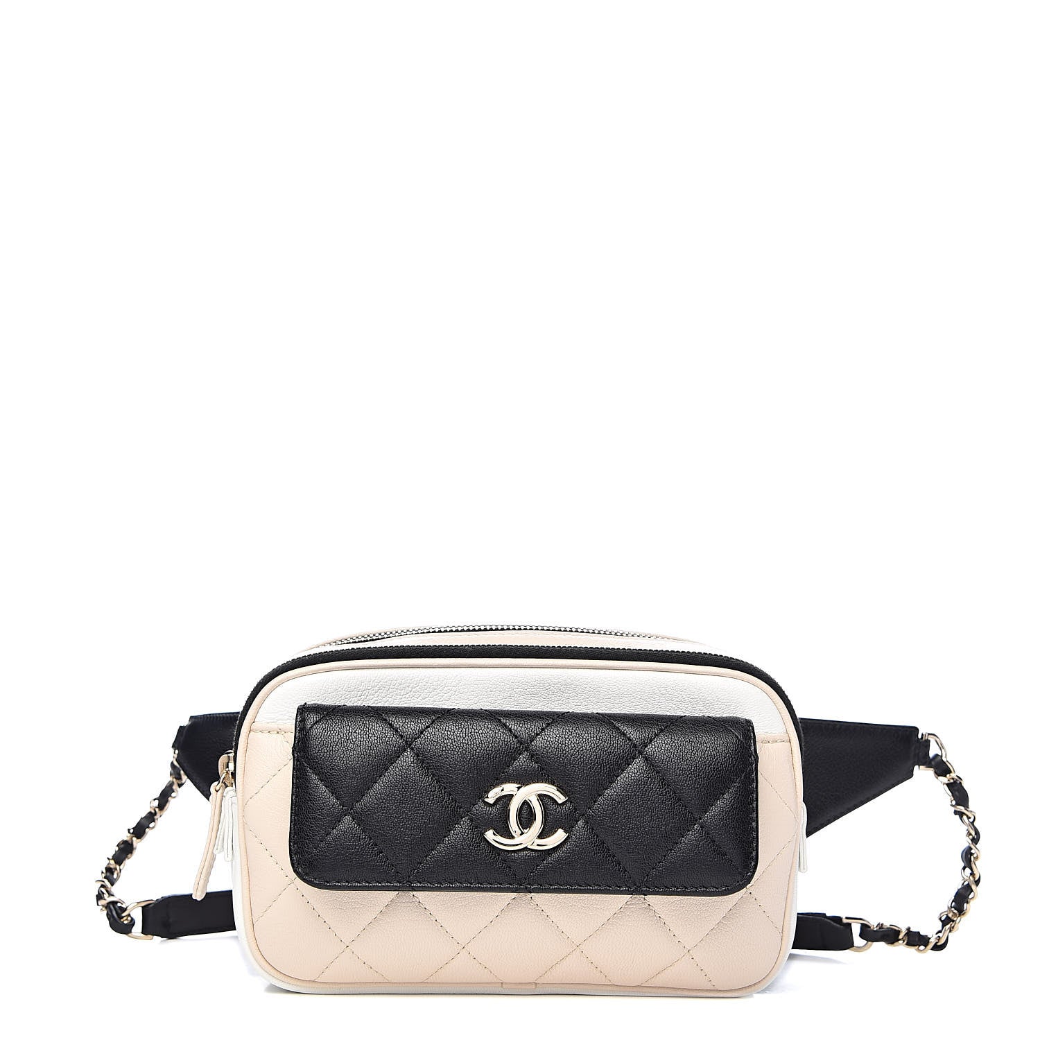 Chanel Goatskin Quilted Waist Bag Beige White Black 1 of 13