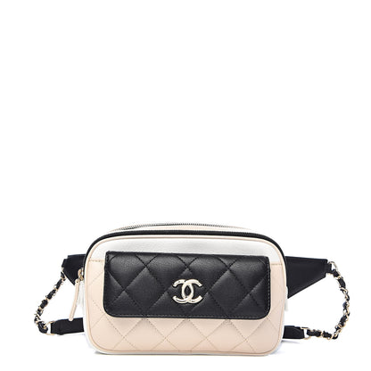 Chanel Goatskin Quilted Waist Bag Beige White Black 1 of 13