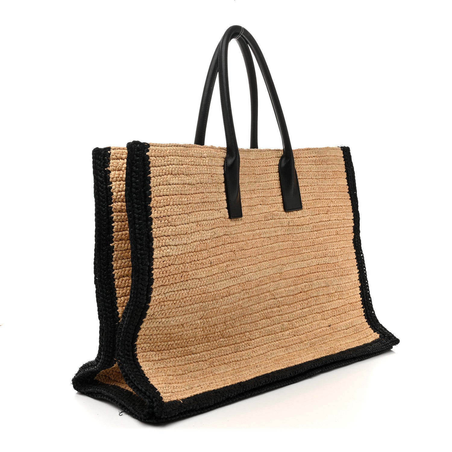 Saint Laurent Raffia Calfskin Rive Gauche Tote Naturale Black 3 of 14