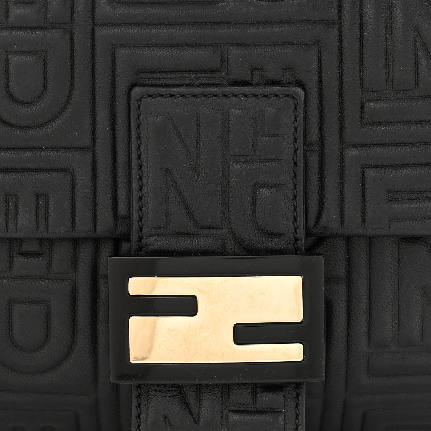 Fendi Nappa Logo Embossed Baguette Black 8 of 10