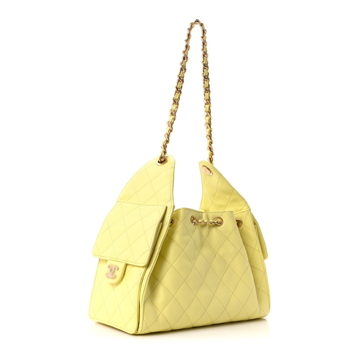 Caviar Quilted Small Chanel 25 Handbag Light Yellow