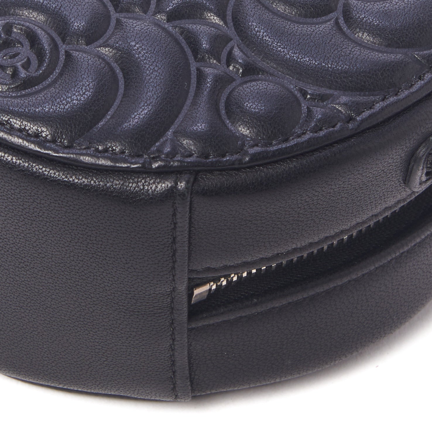 Chanel Lambskin Camellia Quilted Round Clutch With Chain Black 5 of 10