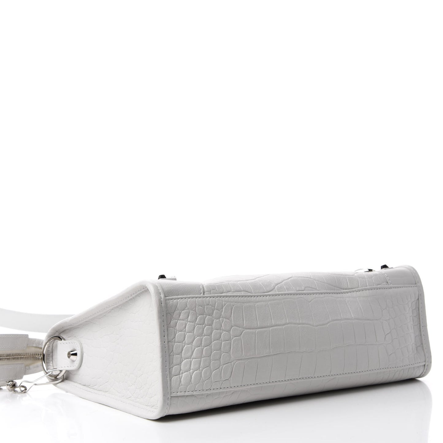 Matte Supple Lambskin Crocodile Embossed Classic Silver Hardware S City White