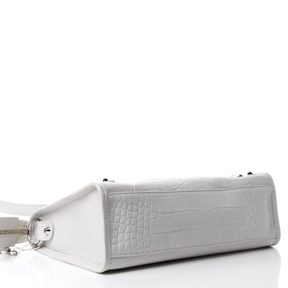 Balenciaga Matte Supple Lambskin Crocodile Embossed Classic Silver Hardware S City White 5 of 11