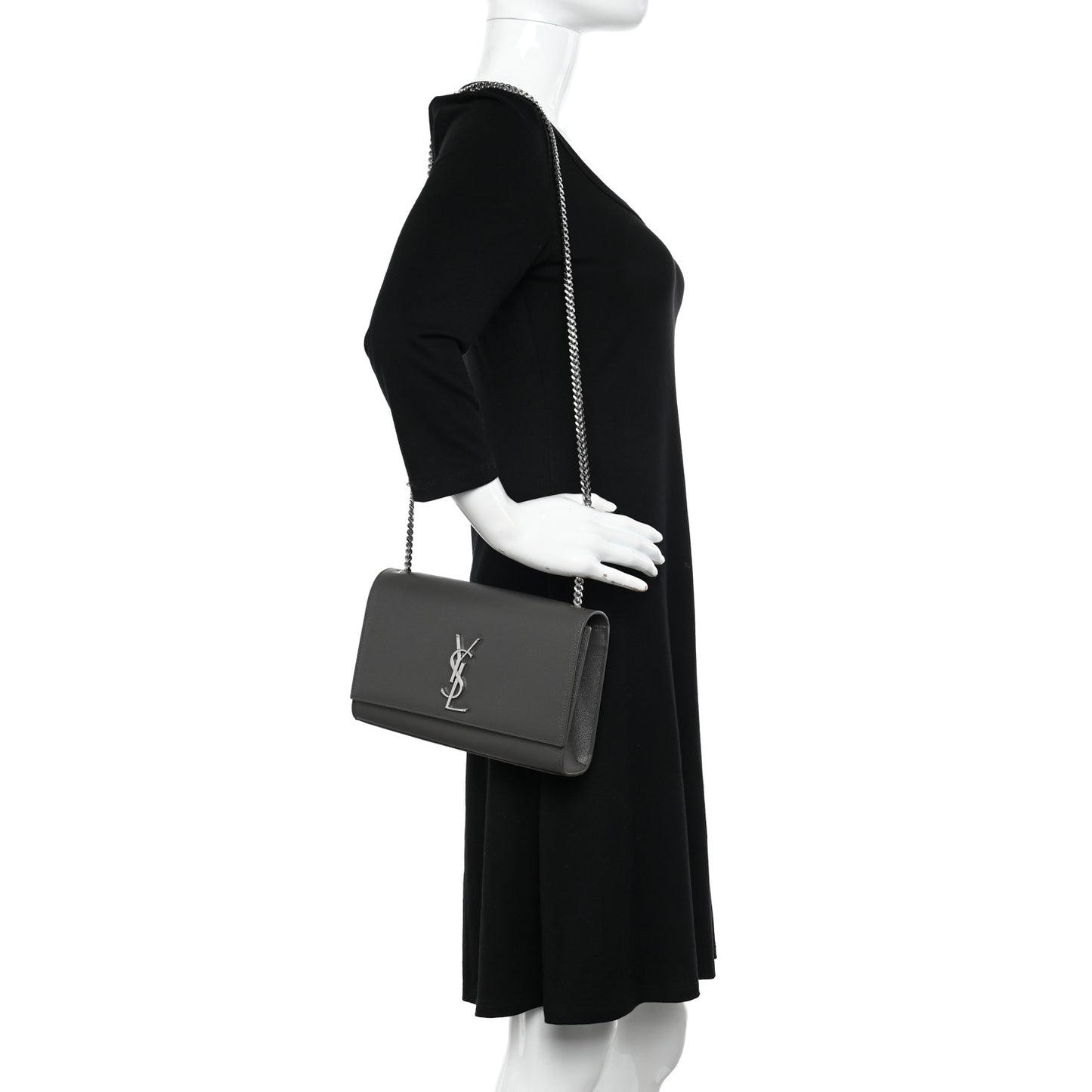 Grain De Poudre Medium Classic Monogram Kate Satchel Earth Grey