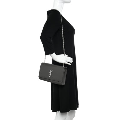 Saint Laurent Grain De Poudre Medium Classic Monogram Kate Satchel Earth Grey 2 of 13