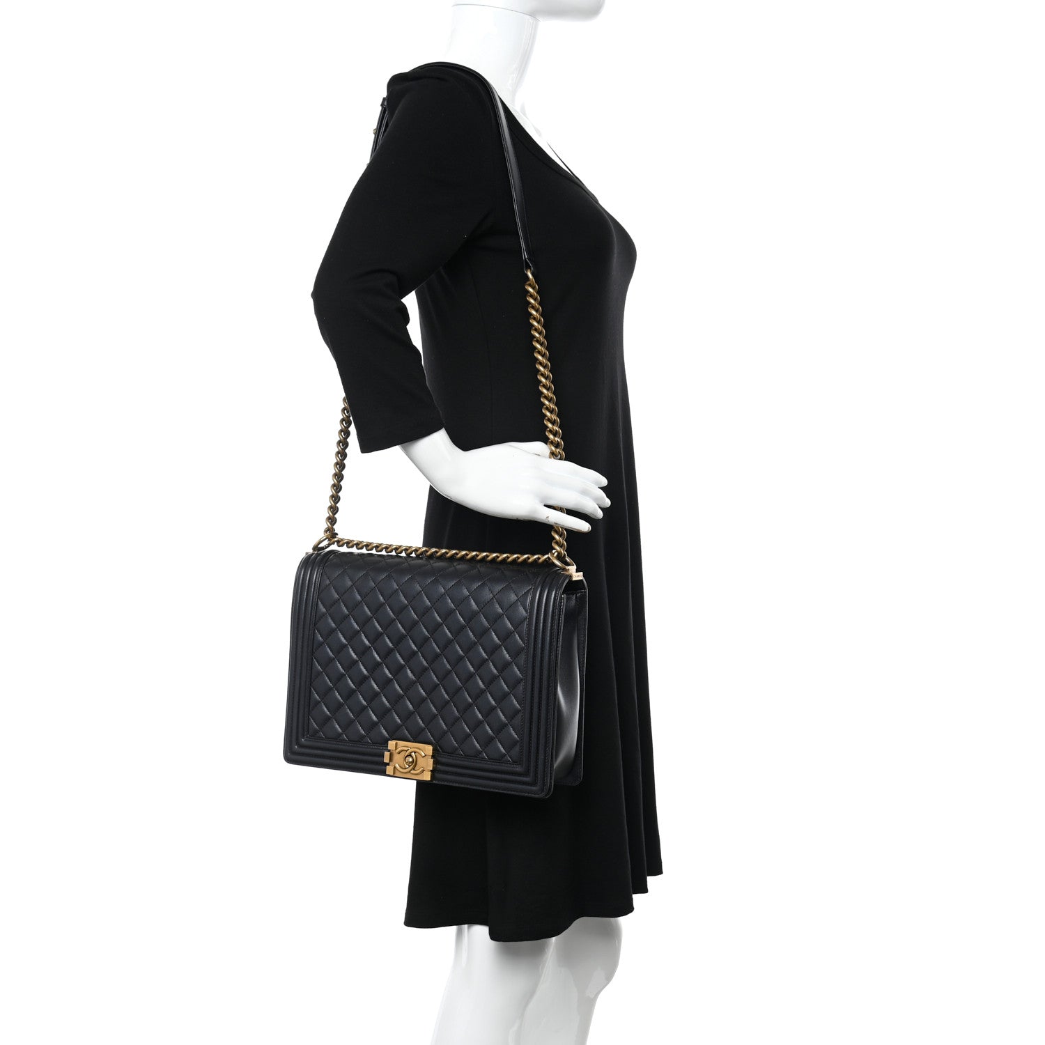 Chanel Metallic Lambskin Quilted Large Boy Flap Black 2 of 14
