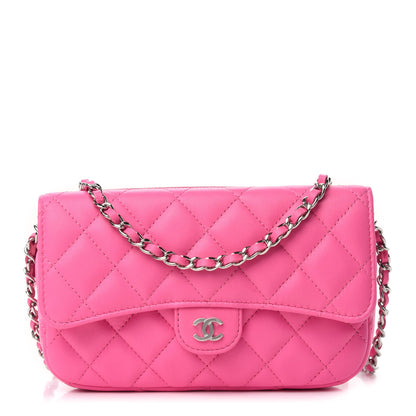 Chanel Lambskin Quilted Flap Phone Holder With Chain Neon Pink 1 of 13