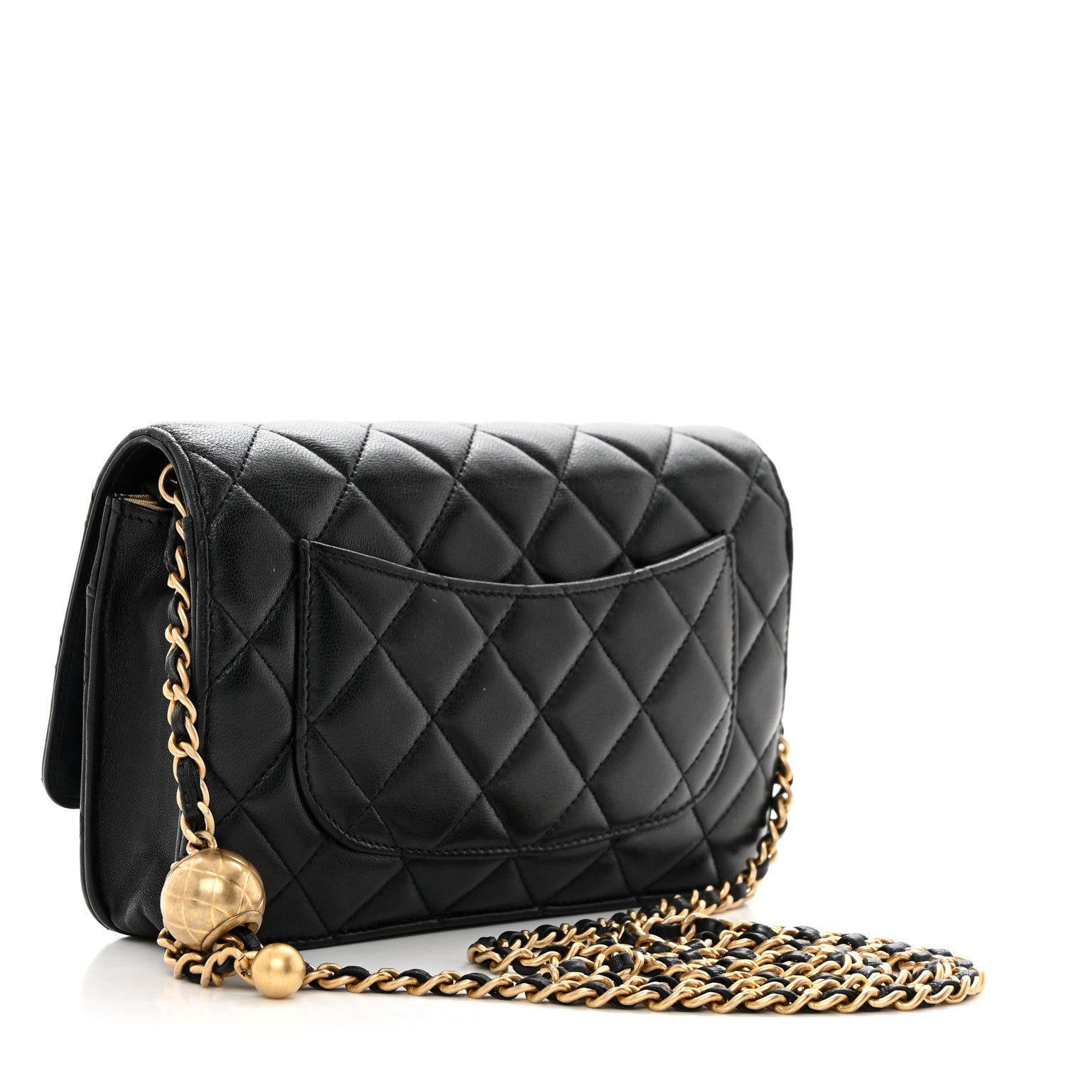 Chanel Lambskin Quilted CC Pearl Crush Wallet on Chain WOC Black 3 of 11