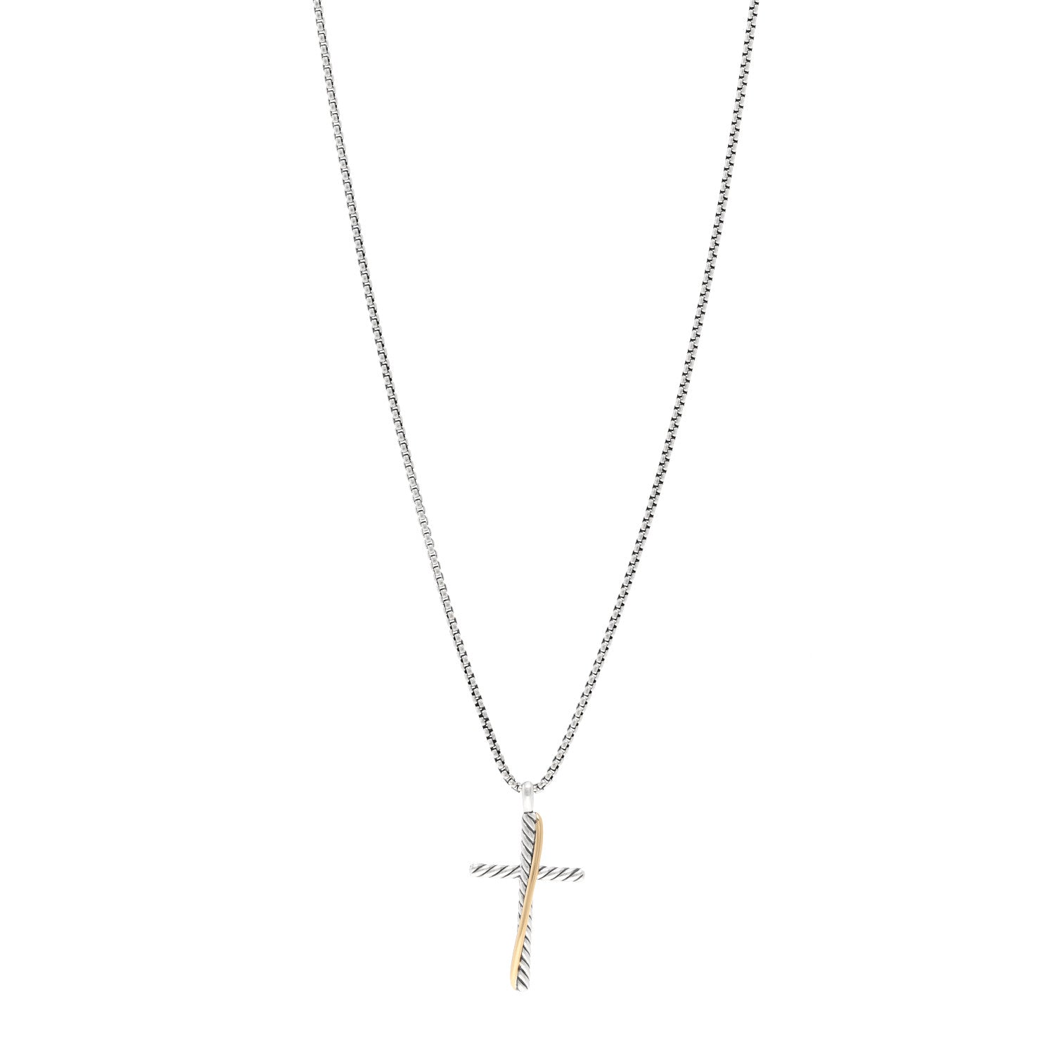 David Yurman Sterling Silver 18K Yellow Gold 35mm Crossover Cross Necklace 1 of 5
