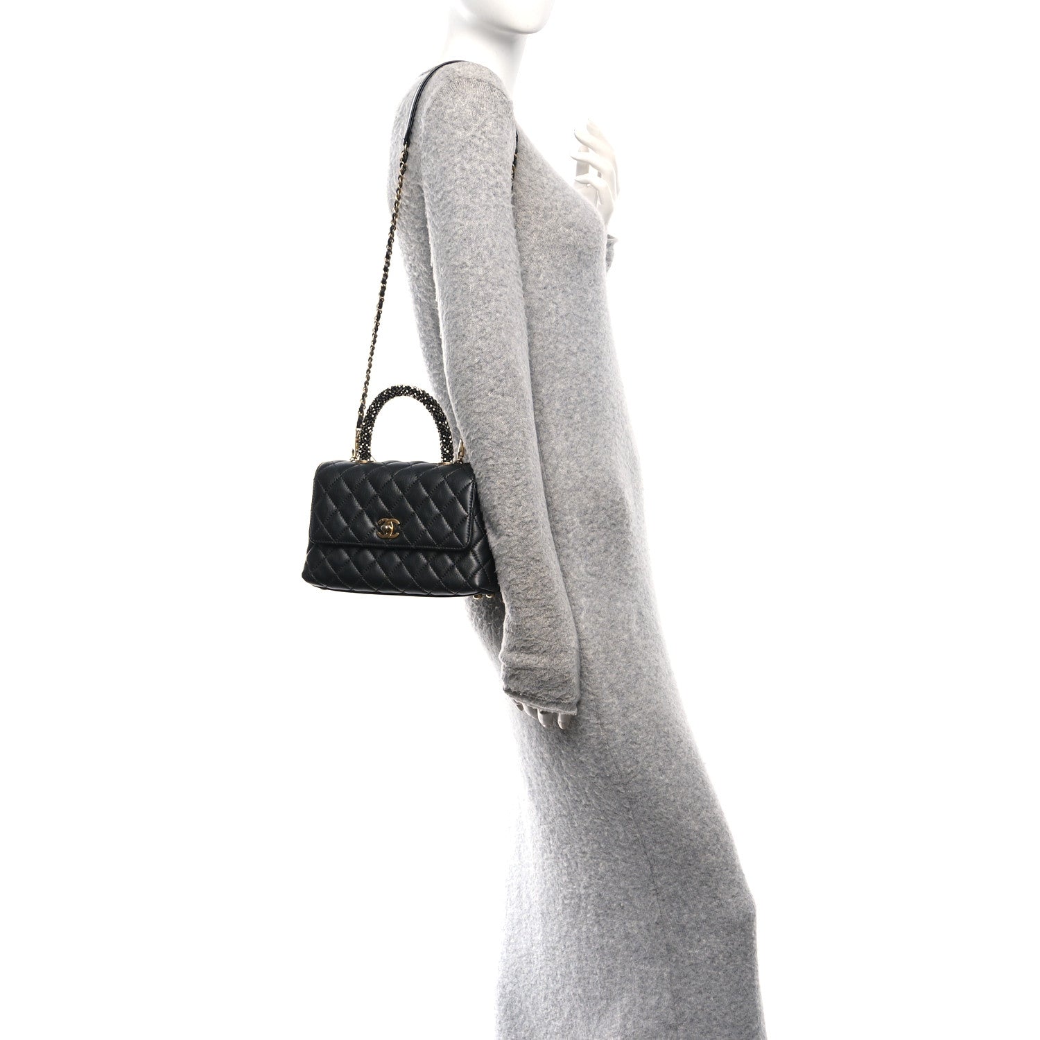Chanel Calfskin Strass Quilted Mini Coco Handle Flap Dark Silver 2 of 10
