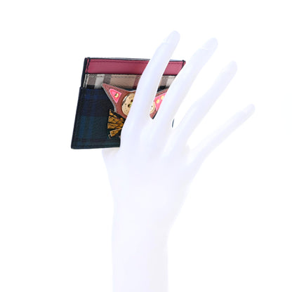 Burberry Calfskin Haymarket Check Cat Appliqué Card Case Multicolor 2 of 16