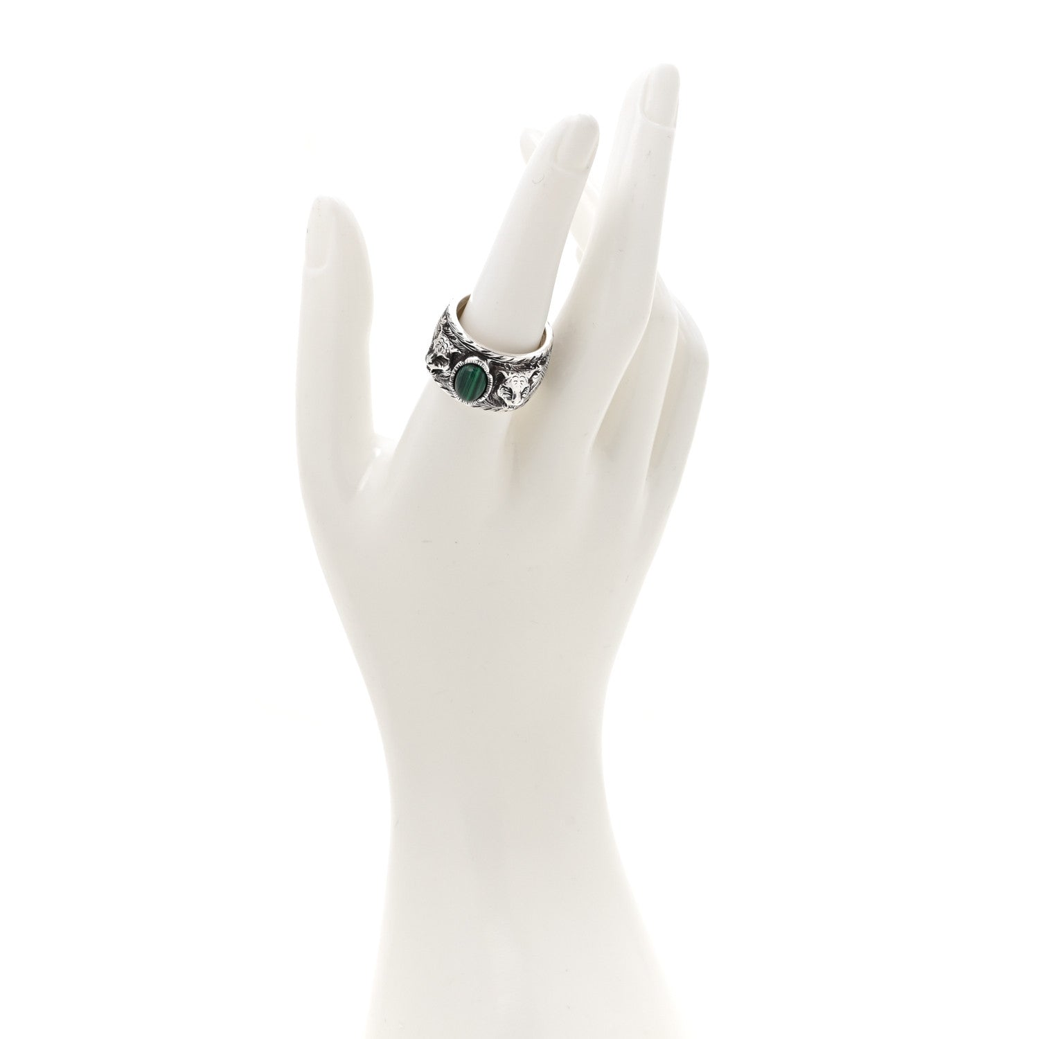 Gucci Sterling Silver Resin Feline Garden Ring 60 9 Green 1877669