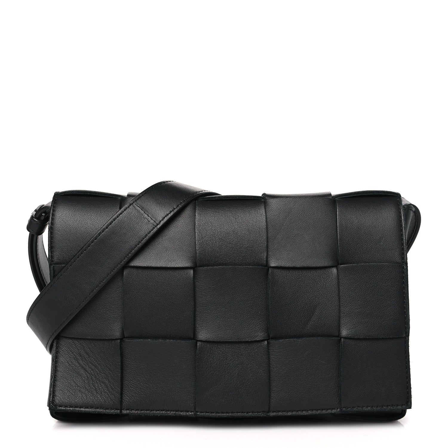 Bottega Veneta BOTTEGA VENETA Lambskin Maxi Intrecciato Cassette Crossbody Bag Black 1 of 8