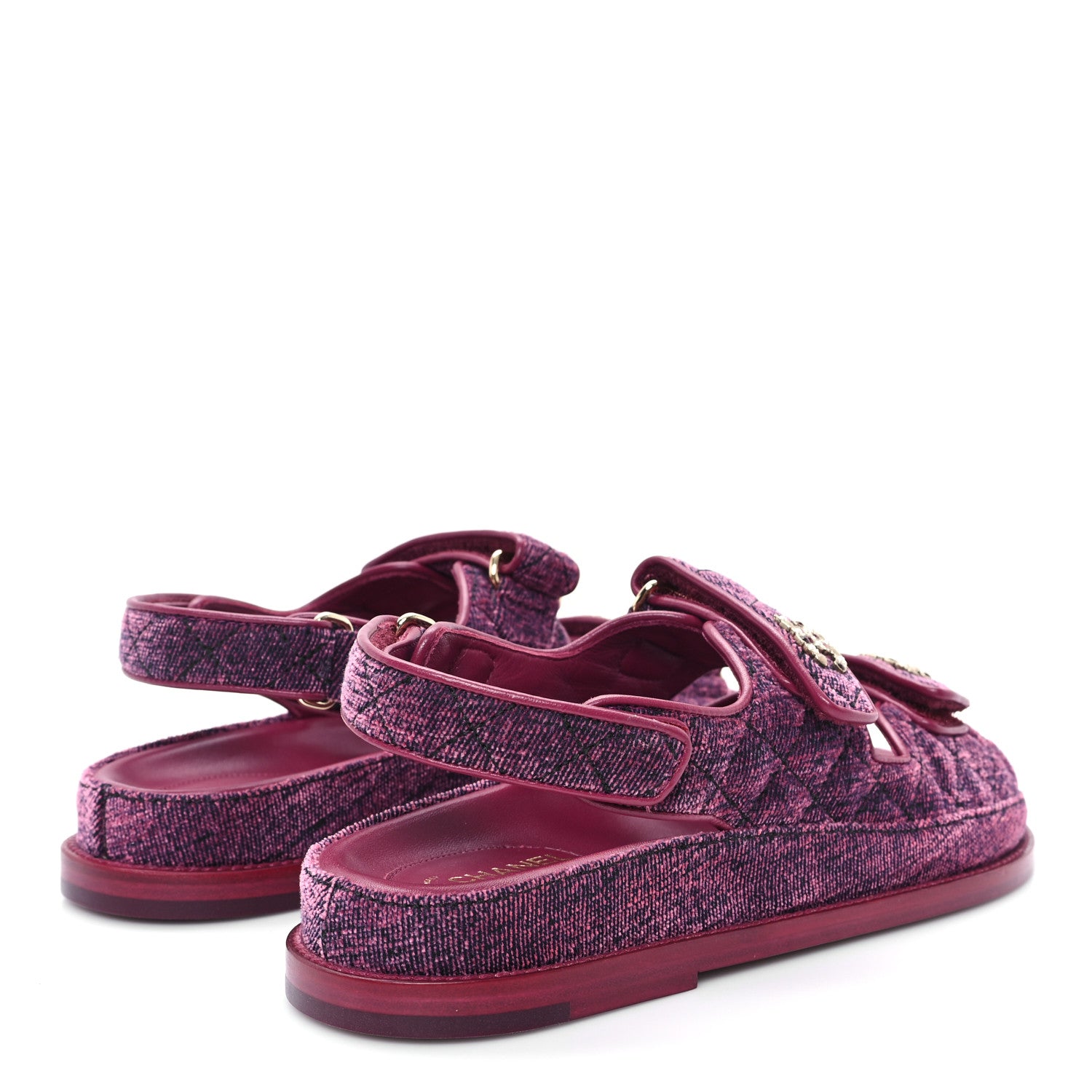 Chanel Velvet Velcro Dad Sandals 37.5 Pink 5 of 10