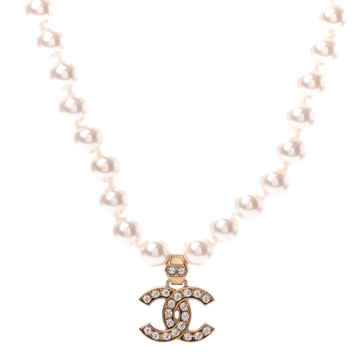Pearl Crystal CC Short Necklace Gold