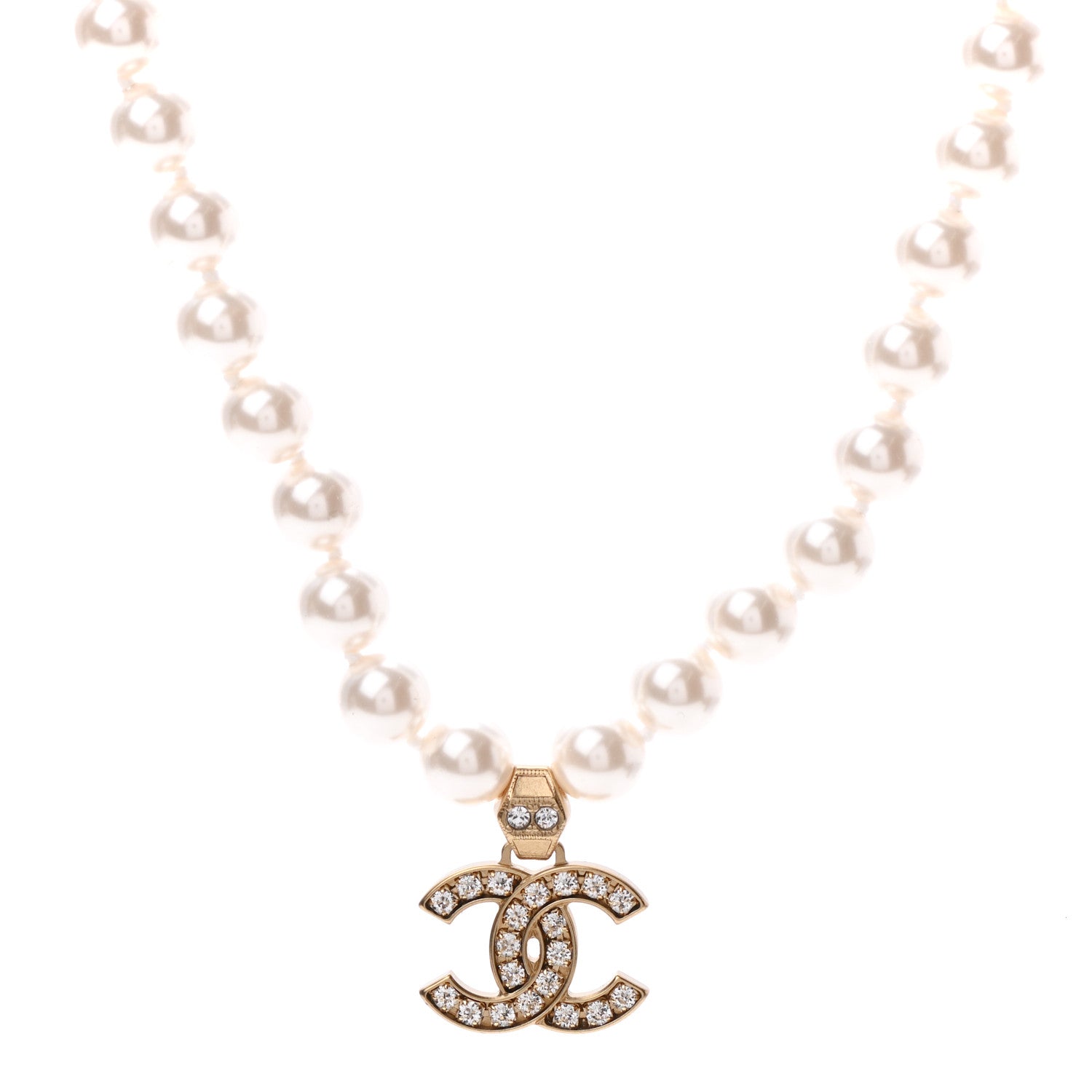 Chanel Pearl Crystal CC Short Necklace Gold 1 of 5