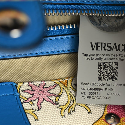 Versace Canvas Barocco Underwater Medusa Small Tote Light Blue White 7 of 10