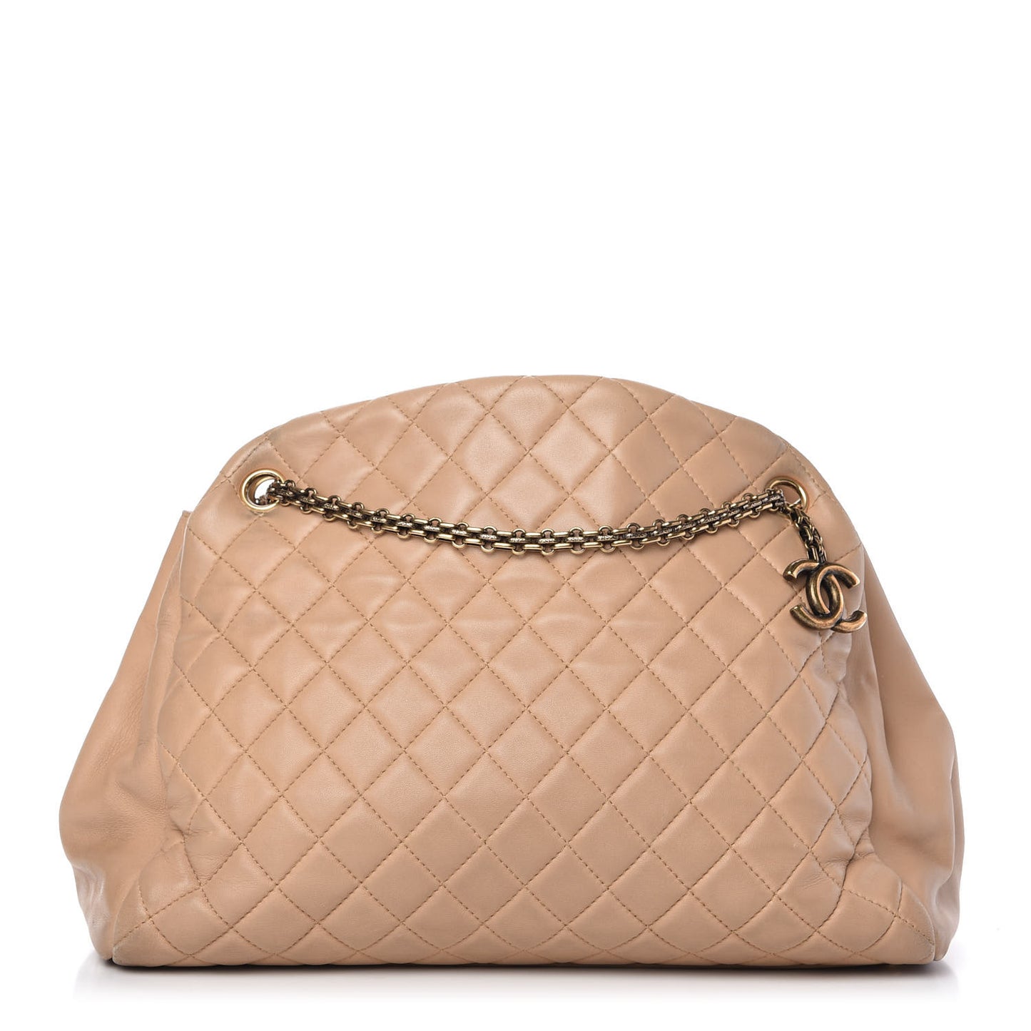 Lambskin Quilted Large Just Mademoiselle Bowling Bag Beige