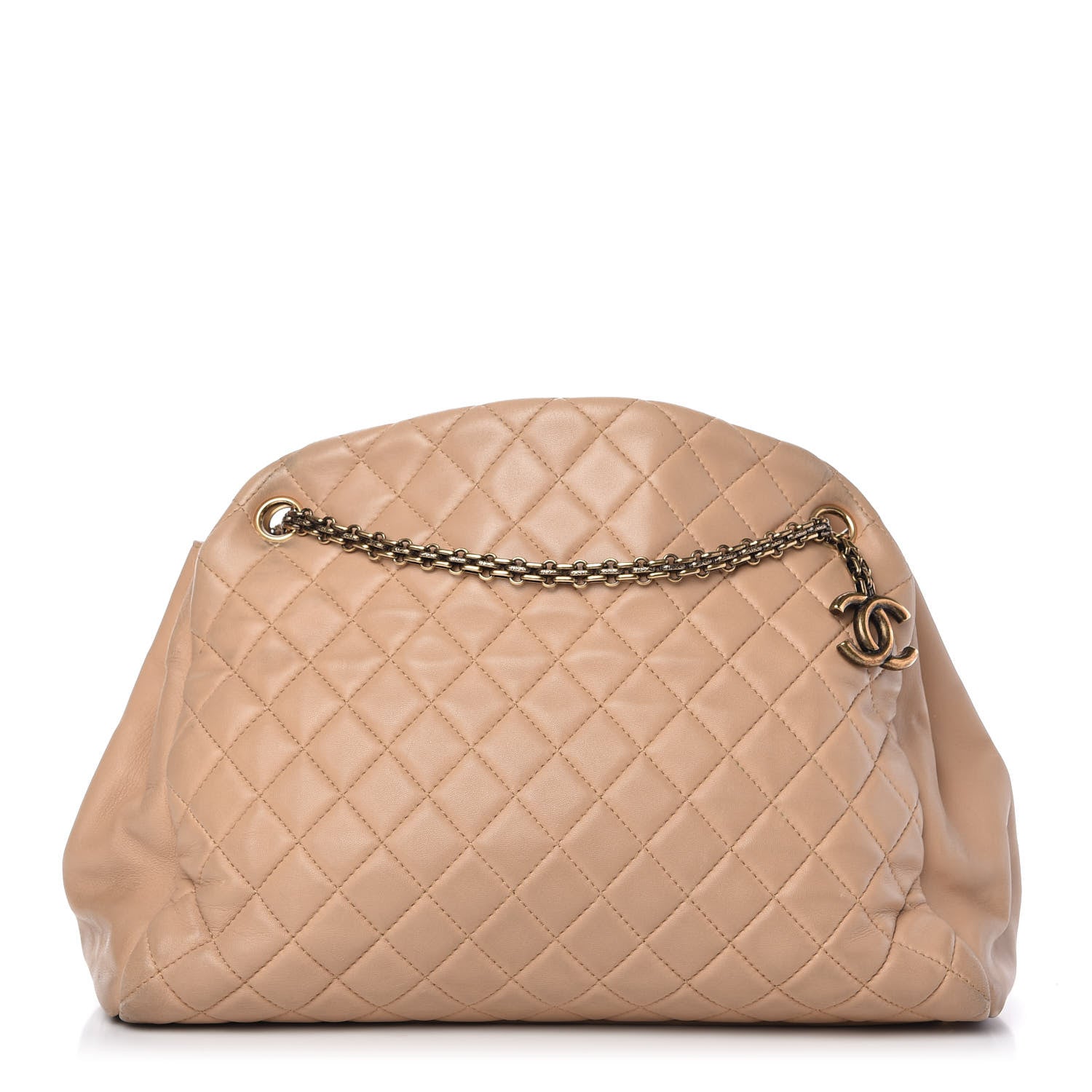 Chanel Lambskin Quilted Large Just Mademoiselle Bowling Bag Beige 1 of 10