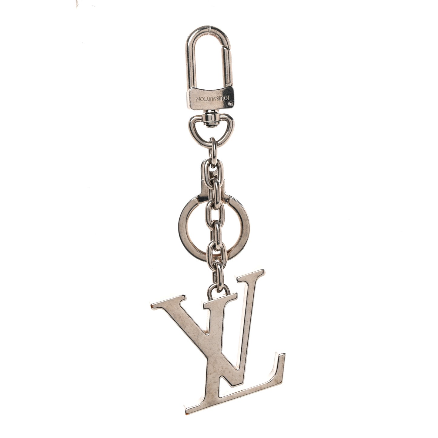 Metal Palladiium Finish LV Initiales Bag Charm Key Holder Silver