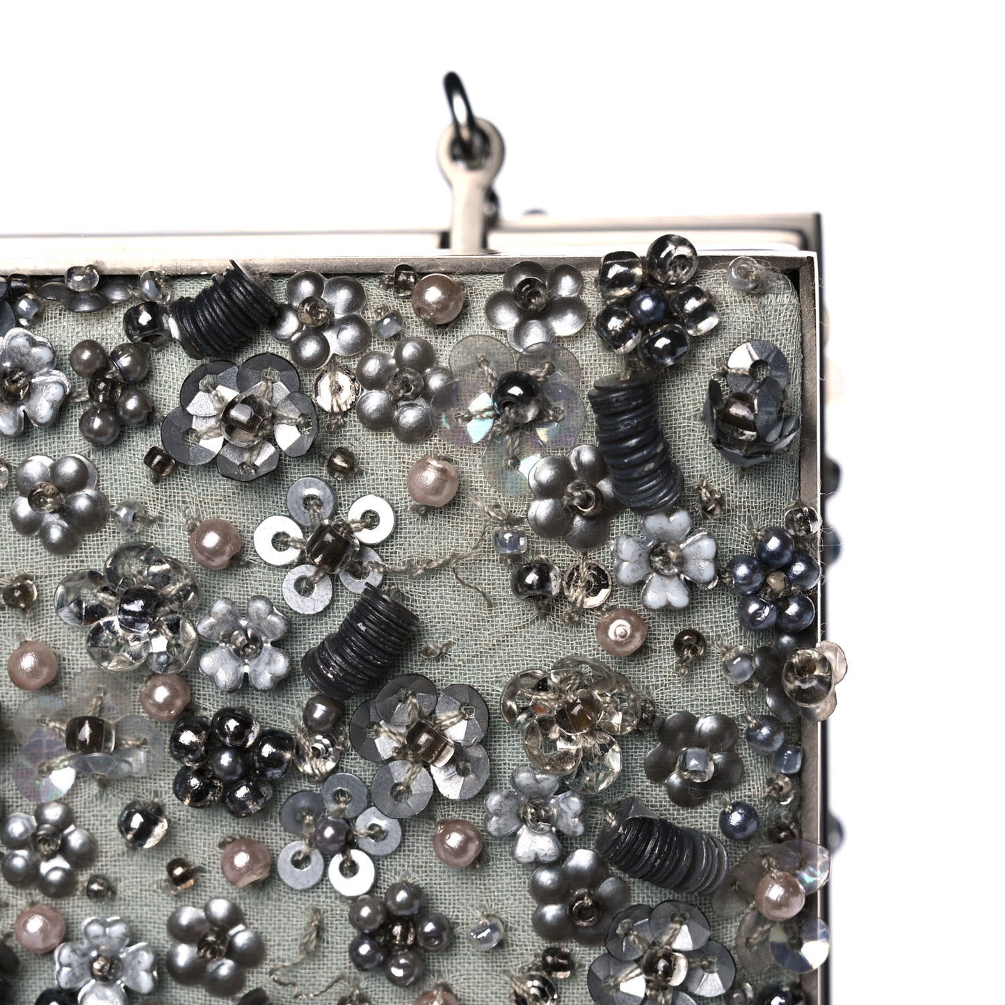 Crystal Sequin Embellished Minaudiere Clutch Silver