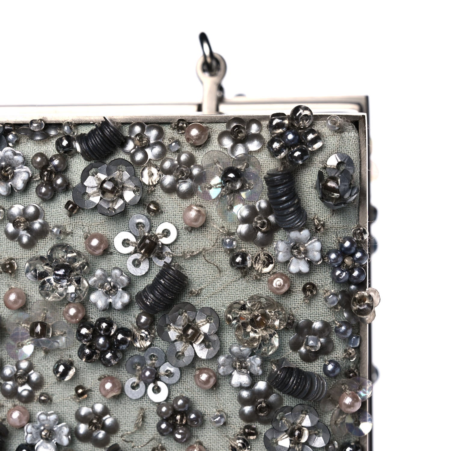 Judith Leiber Crystal Sequin Embellished Minaudiere Clutch Silver 12 of 14