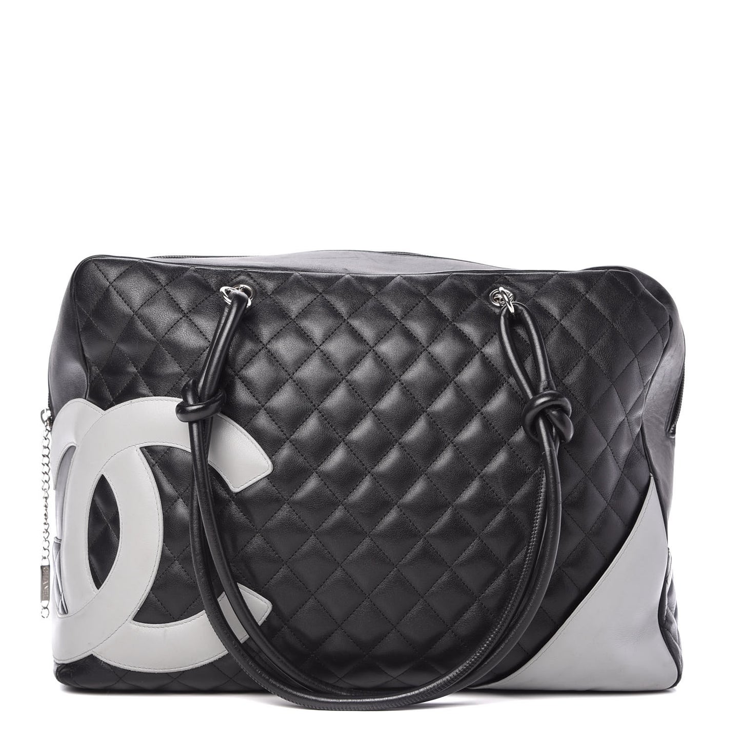 Calfskin Quilted Large Cambon Bag Black
