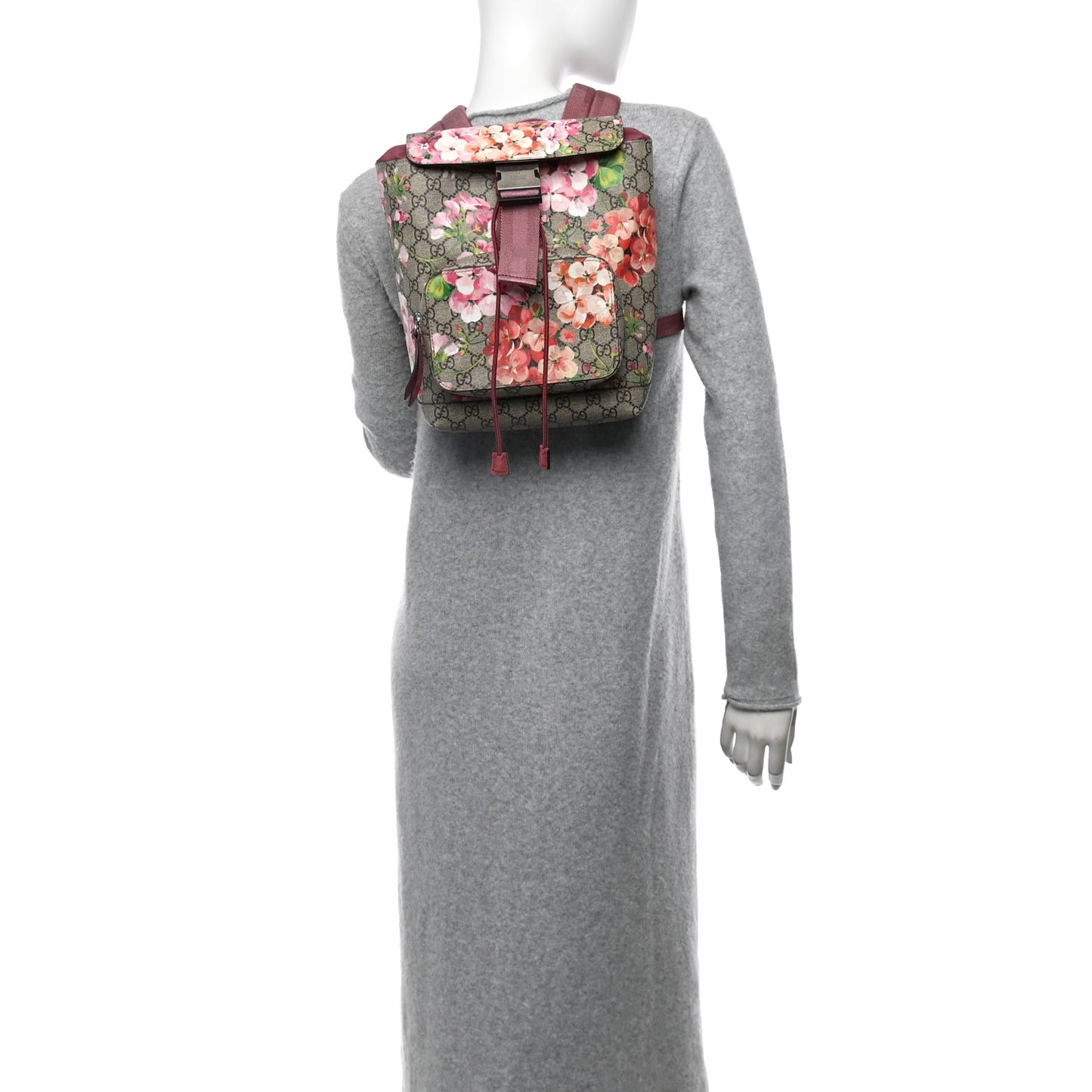 GG Supreme Monogram Blooms Small Single Buckle Backpack Beige Multicolor Dry Rose