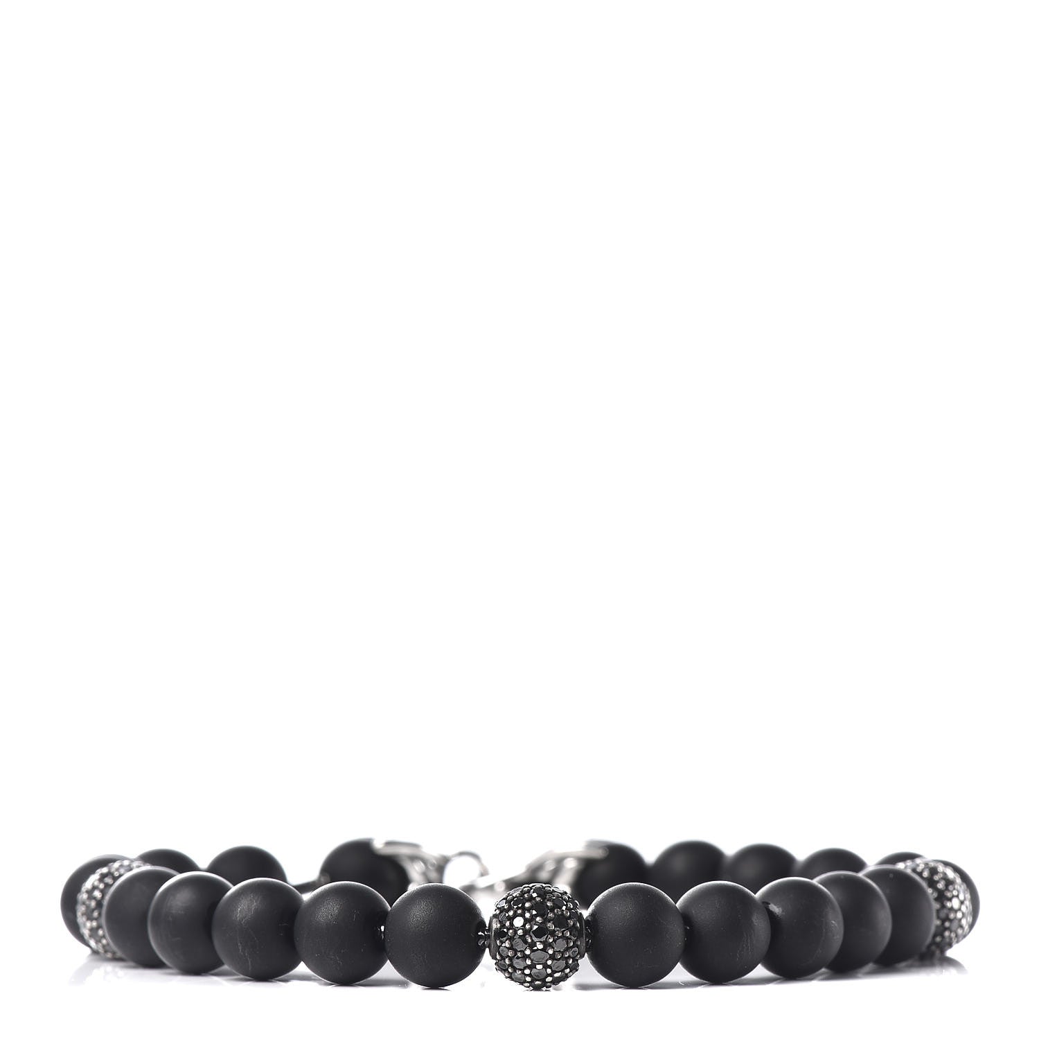 David Yurman Sterling Silver Black Diamond Onyx 8mm Spiritual Beads Bracelet 1 of 4