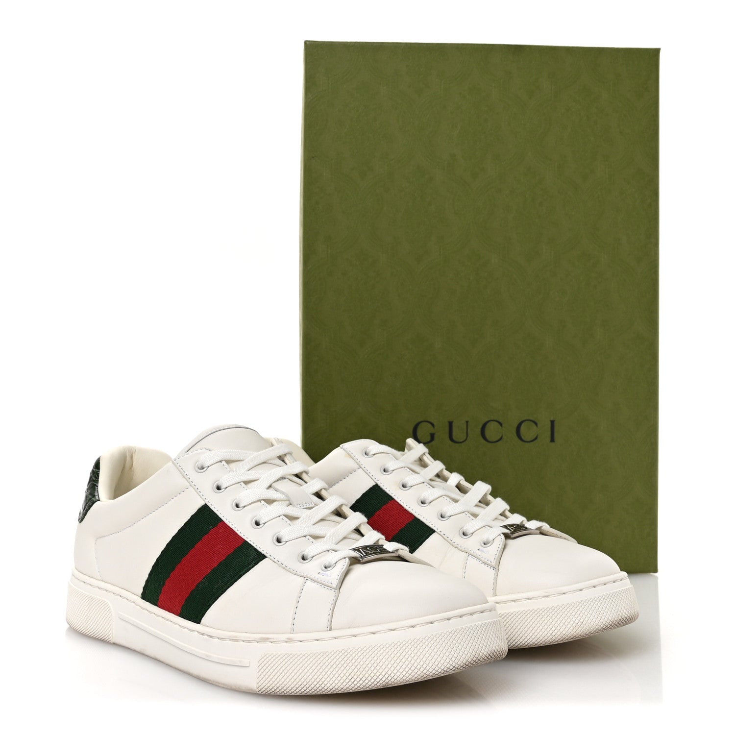 Gucci Ultralight Plume Calfskin Web Mens New Ace Sneakers 8.5 Green Ace 9 of 9