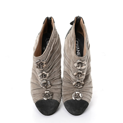 Chanel Suede Cap Toe Camellia Short Boots 40 Grey 5 of 9