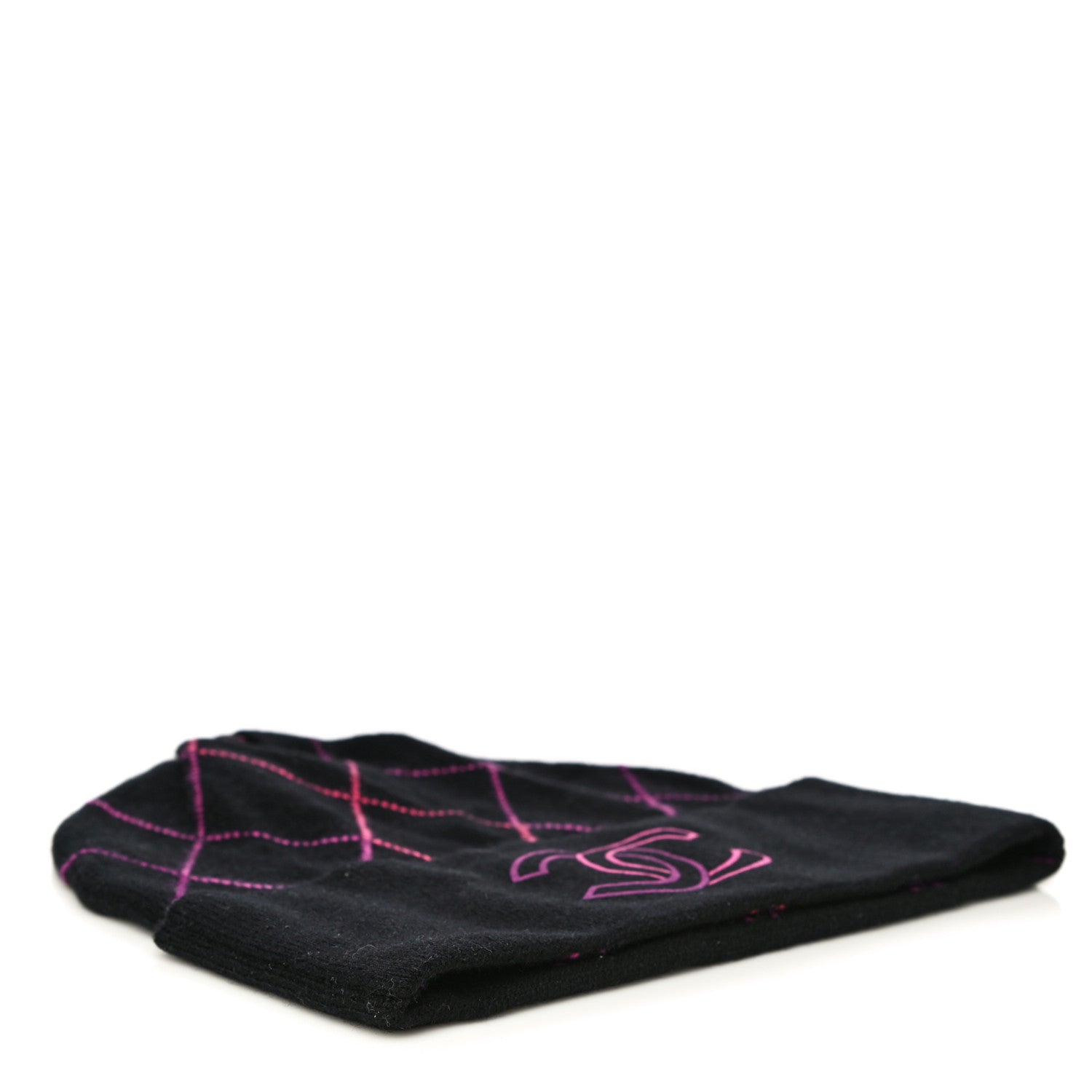 Chanel Wool Cashmere Quilted CC Beanie Hat Black Pink Purple 3 of 7