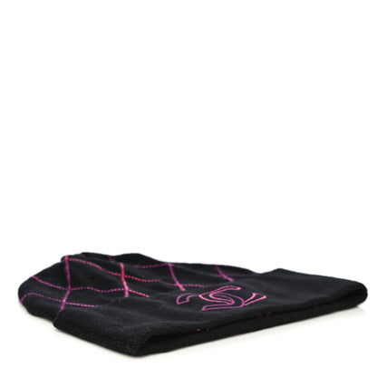 Chanel Wool Cashmere Quilted CC Beanie Hat Black Pink Purple 3 of 7
