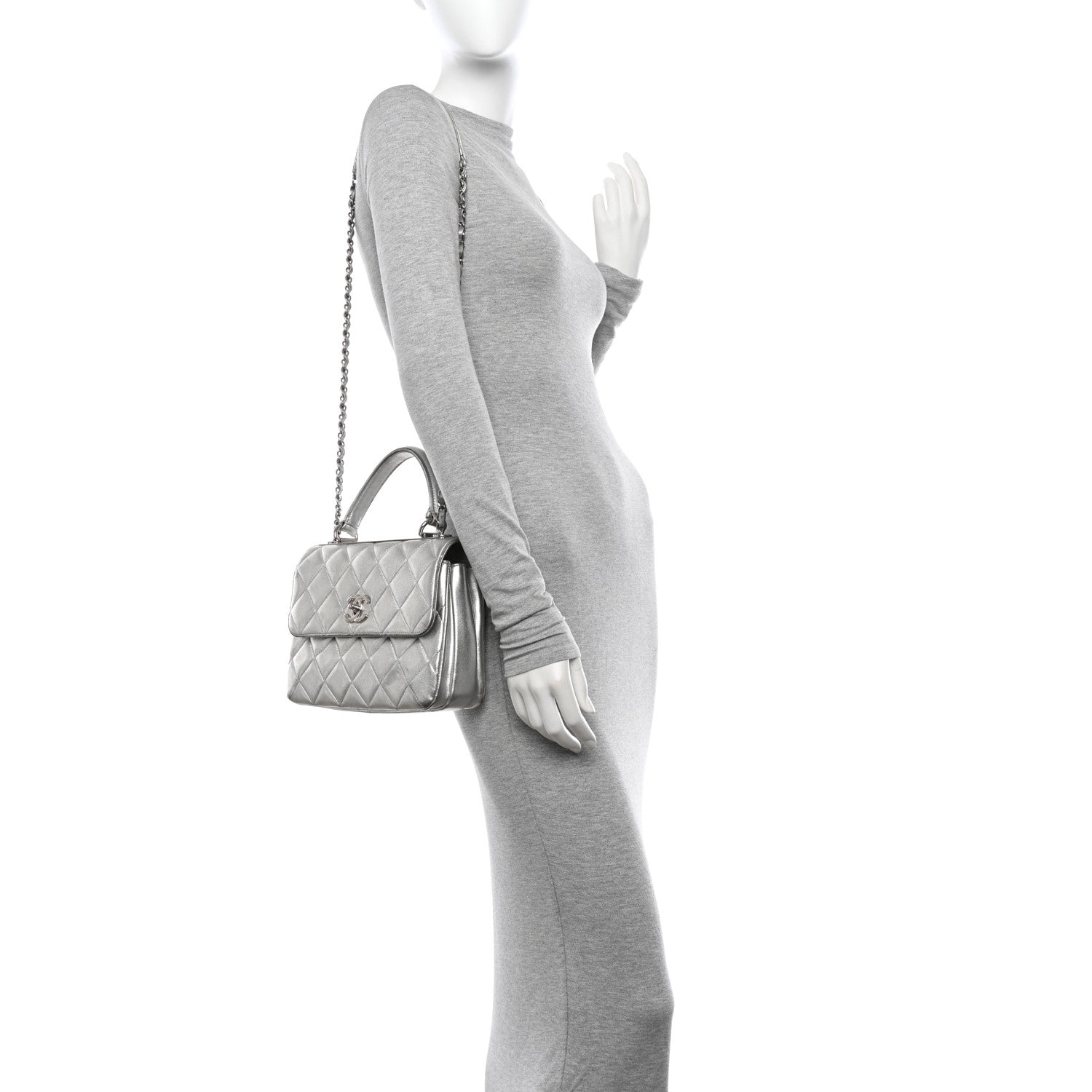 Chanel Metallic Lambskin Quilted Small Trendy CC Flap Dual Handle Bag Silver 2 of 19