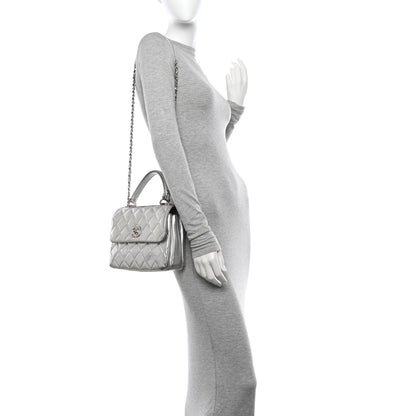 Chanel Metallic Lambskin Quilted Small Trendy CC Flap Dual Handle Bag Silver 2 of 19