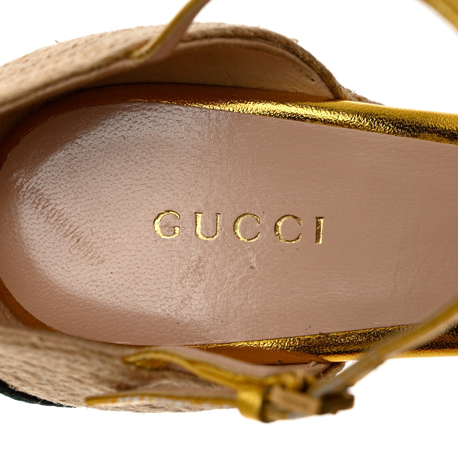 Gucci Metallic Nappa Ophelia Espadrille Platform Wedge Sandals 38 Oro Vecchio 7 of 14