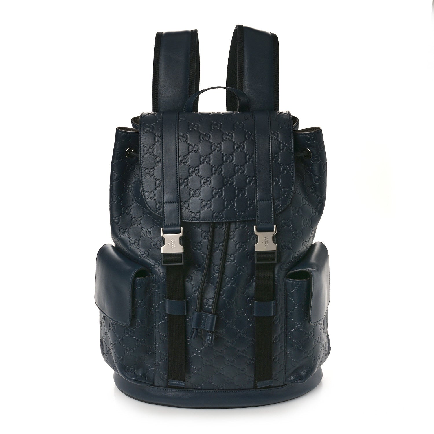 Gucci Guccissima Signature Double Buckle Backpack Navy 1 of 9