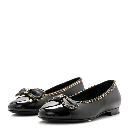 Chanel Lambskin Patent Cap Toe Chain Around Ballerina Flats 36 Black 3 of 10