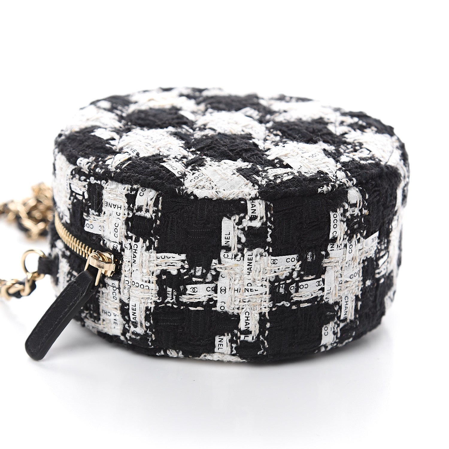 Chanel Tweed Quilted Round Clutch With Chain Black Ecru White 8 of 9