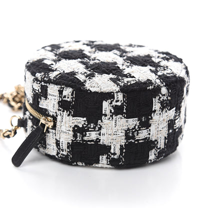 Chanel Tweed Quilted Round Clutch With Chain Black Ecru White 8 of 9