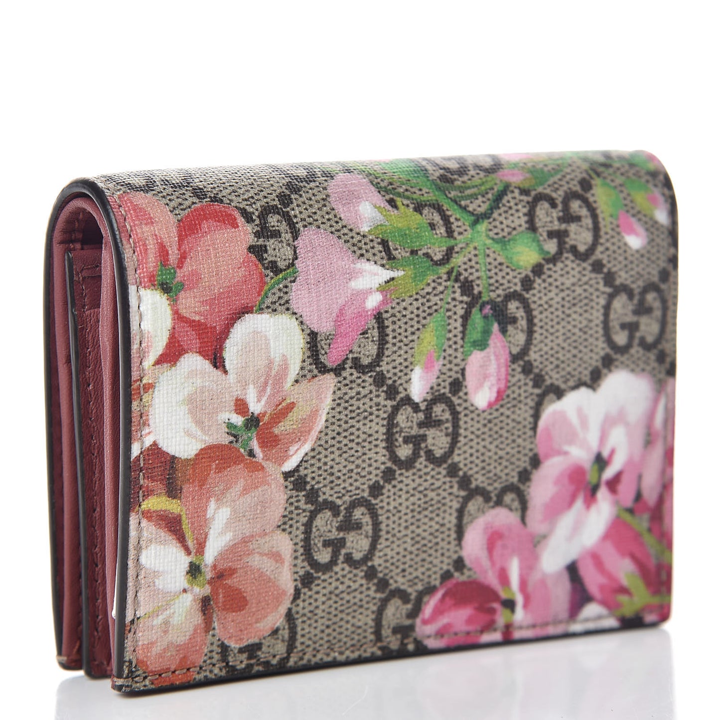 GG Supreme Monogram Blooms Card Case Wallet Beige Multicolor Dry Rose