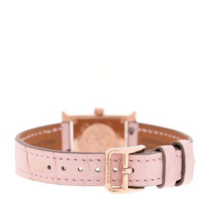 Hermes 18K Rose Gold Alligator Diamond Bezel Rose Opal 17.2mm Heure H Hour Quartz Watch Rose Pale Rose Pale 3 of 5