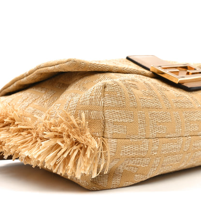 Fendi Fabric Jacquard Raffia Straw Fringe Medium Mamma Baguette Beige 9 of 10