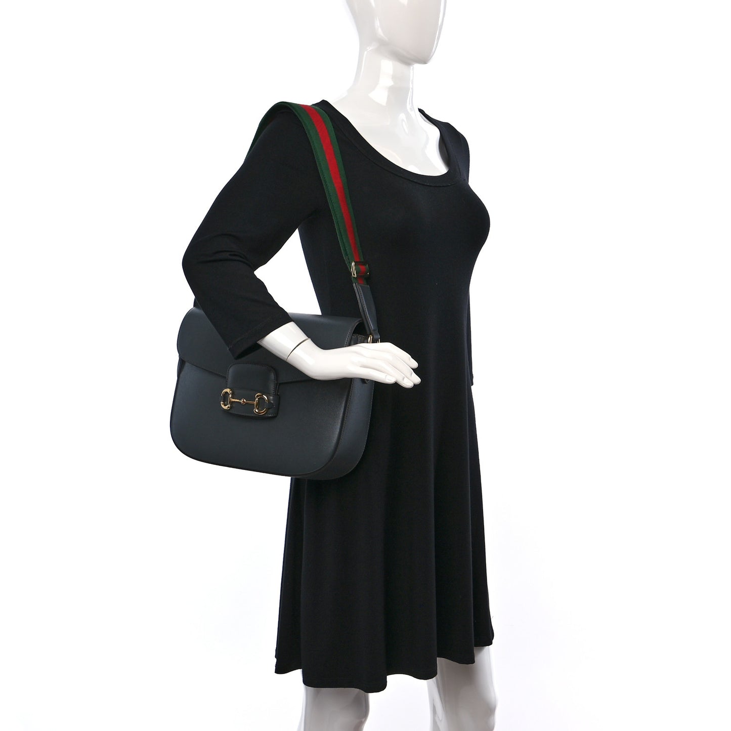 Azalea Calfskin Web Horsebit 1955 Shoulder Bag Graphite Grey