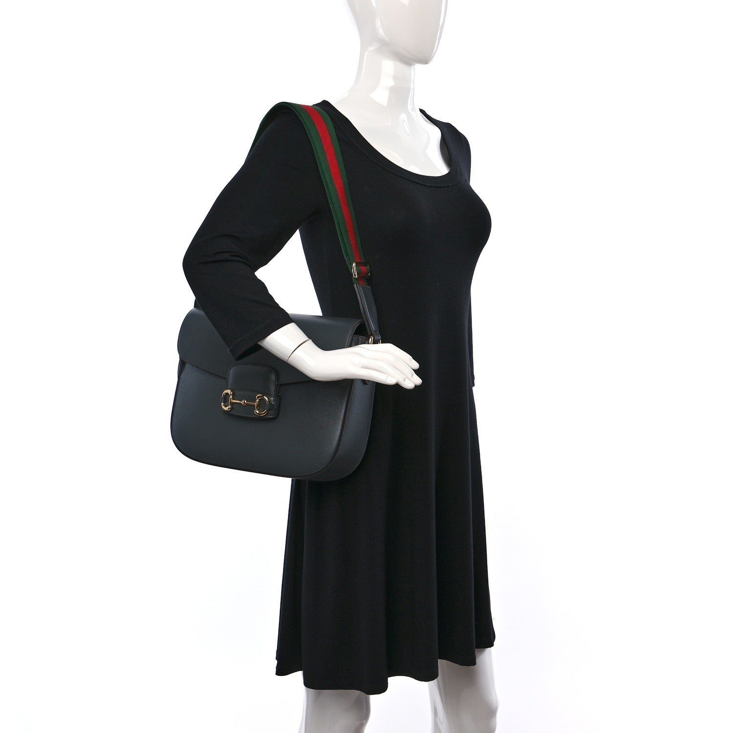Gucci Azalea Calfskin Web Horsebit 1955 Shoulder Bag Graphite Grey 2 of 11