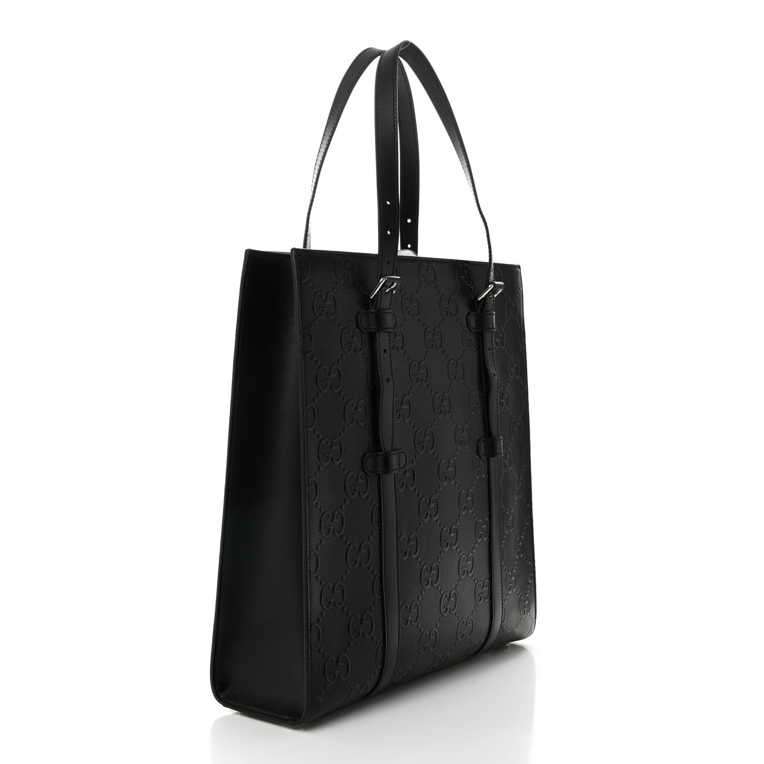 Gucci Calfskin GG Tennis Embossed Medium Tote Bag Black 4 of 11