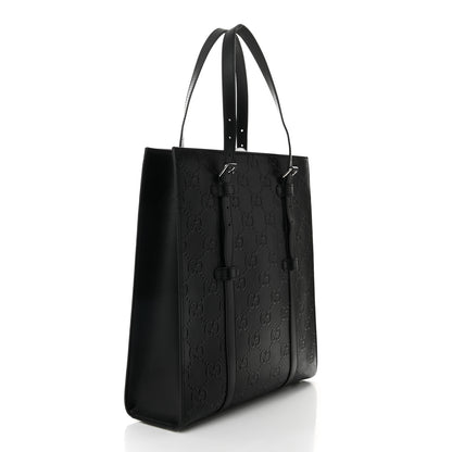 Gucci Calfskin GG Tennis Embossed Medium Tote Bag Black 4 of 11