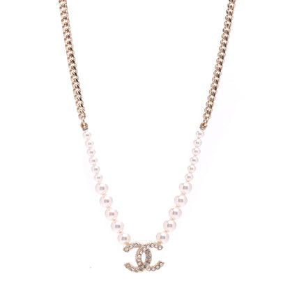 Chanel Pearl Crystal Chain CC Necklace Gold 1 of 5